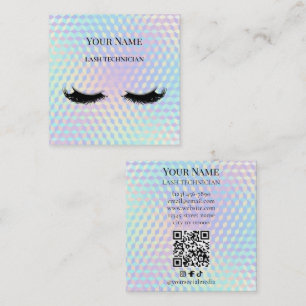 Holografisk QR-kod Beige och Guld Ögonfransspecial Fyrkantigt Visitkort