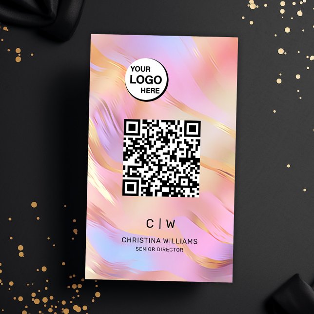 Holografisk QR-kod Monogram Namn Visitkort (Holographic QR Code Monogram Name Business Card)
