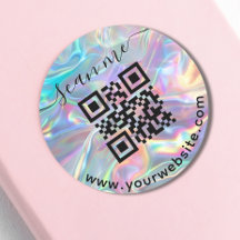 Holografisk QR-kod och anpassad text rund dekalj