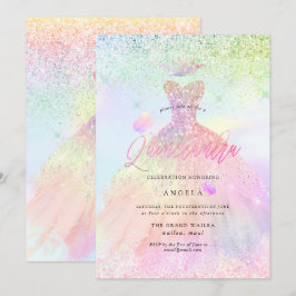 Holografisk Quinceanera Princess+Butterflies Inbjudningar