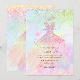 Holografisk Quinceanera-Prinsessa+Fjärilar Inbjudningar