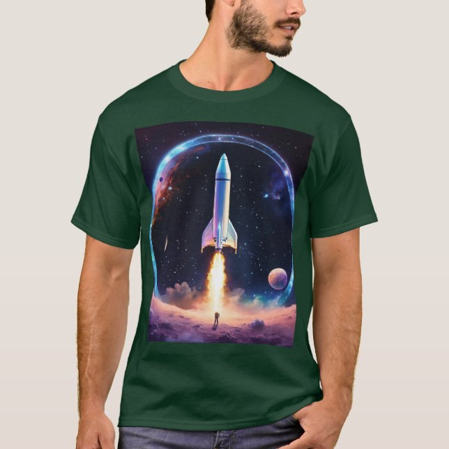 Holografisk raket i rymdcirkel T-shirt (Framsida)