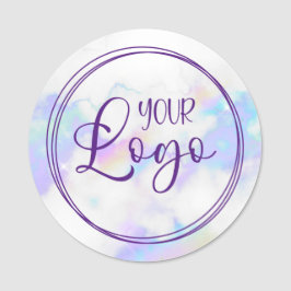 Holografisk regnbåge Marble Lila Circular Logotyp Namnbricka