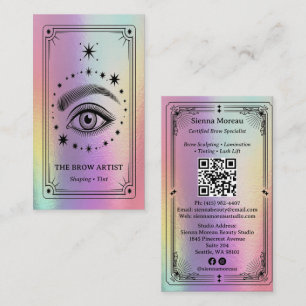 Holografisk Retro Celestial Tarot Brow Artist QR Visitkort