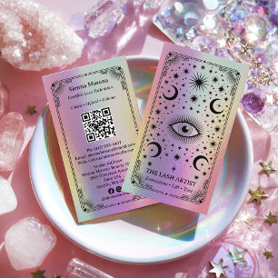 Holografisk Retro Celestial Tarot Lash Artist QR Visitkort