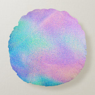 Holografisk riktig struktur i blå rosa grönt färg rund kudde