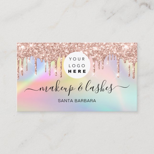Holografisk Rosa Blue Logotyp QR Lash Makeup-drivr Visitkort (Framsida)