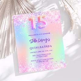 Holografisk rosa budget Quinceanera-inbjudan