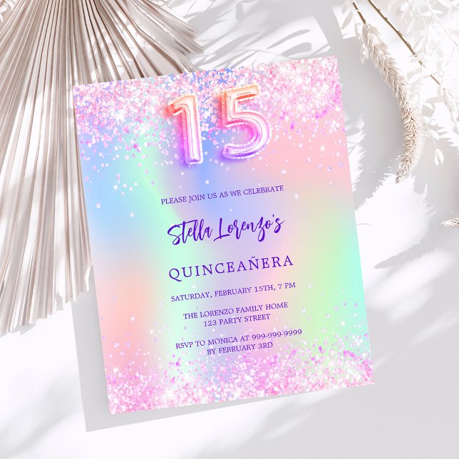 Holografisk rosa budget Quinceanera-inbjudan (Skapare uppladdad)