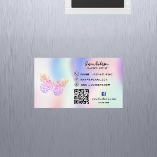 Holografisk rosa butterfly QR-kod Facebook Magnetiska Visitkort