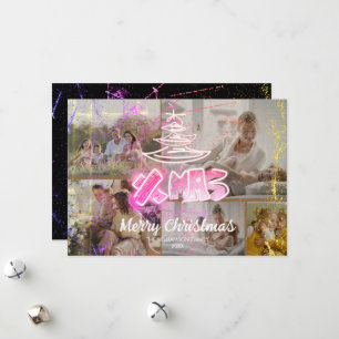 Holografisk rosa Chic Julafton Glow 5 Foton Julkort