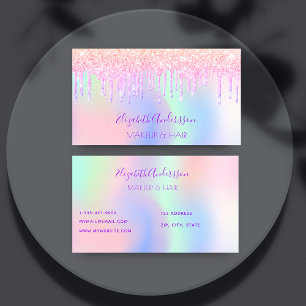 Holografisk rosa droppar makeup hair visitkort