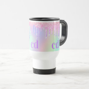 Holografisk rosa droppar monogram resemugg