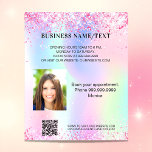 Holografisk rosa fotoqr-kodsföretag<br><div class="desc">Anpassa och lägg till ditt namn,  adress,  din text,  ditt foto,  din egen QR-kod på webbplatsen.  rosa,  lila,  ro guld,  mynta grönt,  holografisk bakgrund dekorerad med faux glitter sparkles.</div>