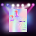 Holografisk rosa lila 21:a födelsedag<br><div class="desc">En inbjudan till 21:a födelsedag för flickor och kvinnor. En regnbåge, holografisk färgad med bakgrund i lila, rosa, mynta grönt. Anpassa och lägg till information om namn och party. Namn är skrivet med ett handskript stil, lila färgad brev. Nummer 21 skrivs med ett stil-skript med ballong. 1 lakan = 1...</div>