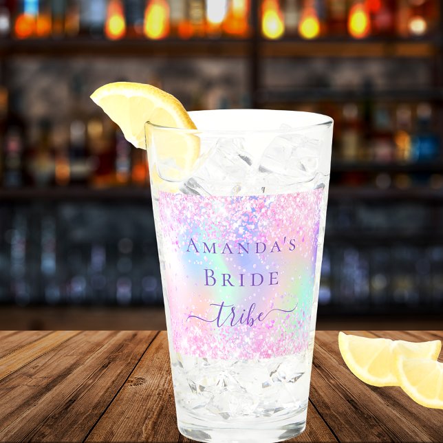 Holografisk rosa lila bride tribe bachelorette glaskopp (Skapare uppladdad)