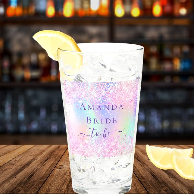 Holografisk rosa lila brude bachelorette glaskopp (Skapare uppladdad)