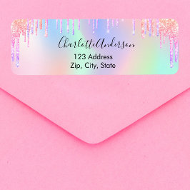 Holografisk rosa lila dropp returadress l etikett