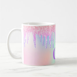 Holografisk rosa lila droppar monogram kaffemugg