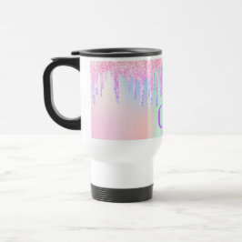 Holografisk rosa lila glitter droppar monogram resemugg