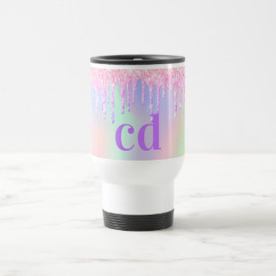 Holografisk rosa lila glitter droppar monogram resemugg