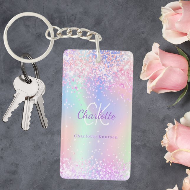 Holografisk rosa lila glitter monogram namn (Skapare uppladdad)