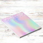 Holografisk rosa lila glitter namn anteckningsblock<br><div class="desc">Rosa,  lila,  holografisk grönt vid mynta. Dekorerad med rosa faux glitter. Anpassa och lägg till ditt namn.</div>