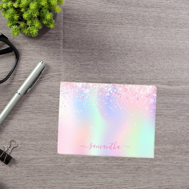 Holografisk rosa lila glitter namn post-it block (Skapare uppladdad)