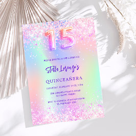 Holografisk rosa lila glitter Quinceanera Inbjudningar