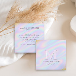 Holografisk Rosa Lila Modern Monogram-Elegant Fyrkantigt Visitkort