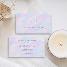 Holografisk Rosa Lila Modern Monogram-Elegant Visitkort