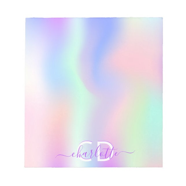 Holografisk rosa lila monogram namn anteckningsblock (Framsida)