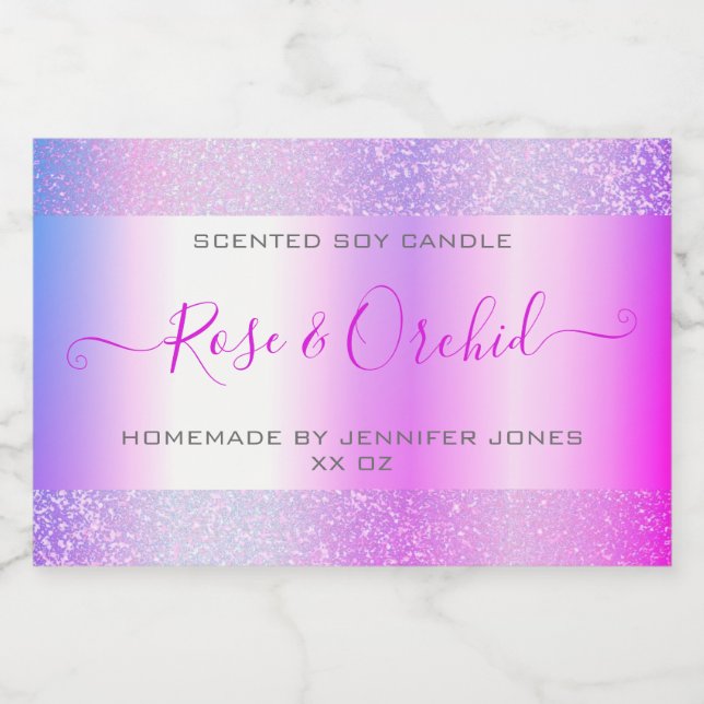 Holografisk Rosa Lila Ombre Glitter Packaging Mat Etiketter (Singel etikett)