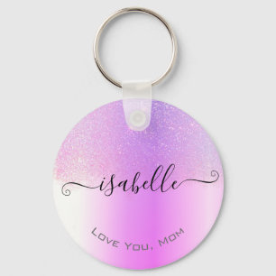 Holografisk Rosa Lila Ombre Glitter Rain Modern Nyckelring