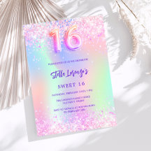 Holografisk rosa lila Sweet 16