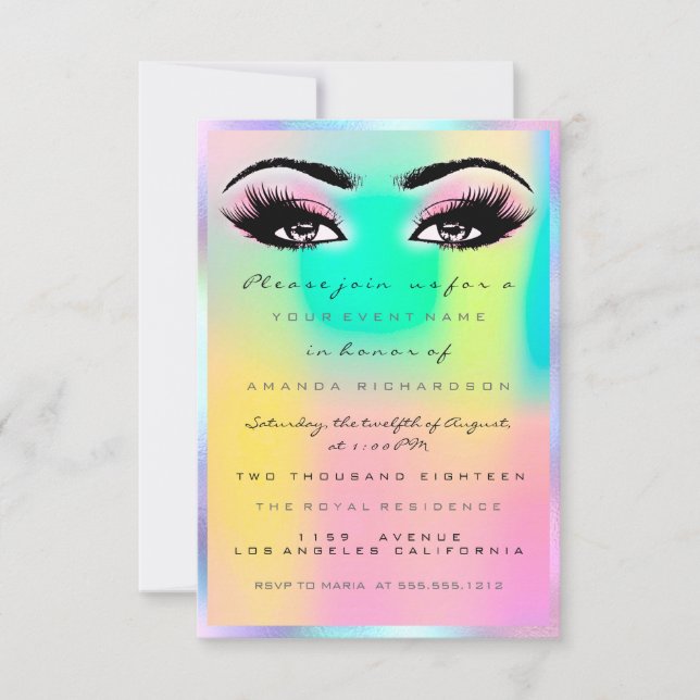 Holografisk Rosa Makeup Bröllop Sweet 16th Inbjudningar (Framsida)