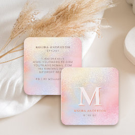 Holografisk Rosa Modern Monogram-Elegant Fyrkantigt Visitkort