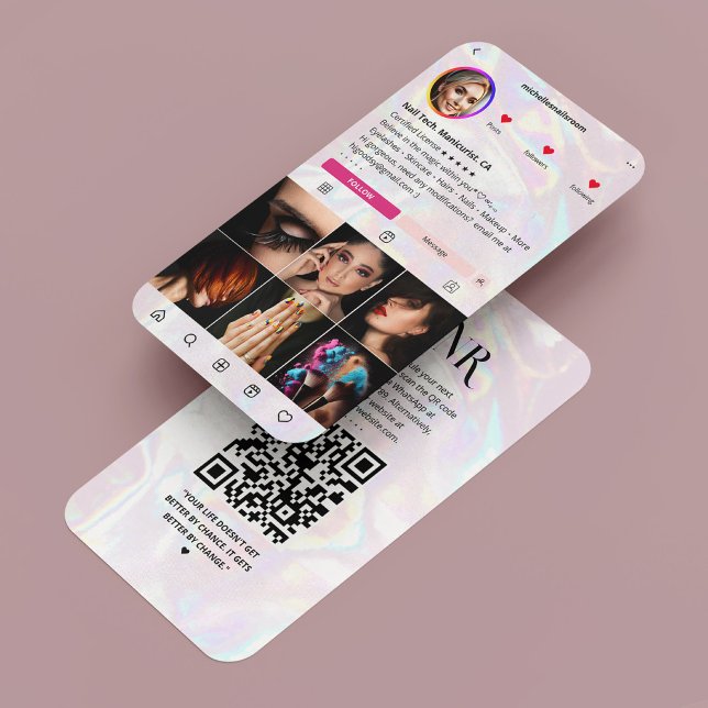 Holografisk Rosa Pearl Instagram Modern Visitkort (Shinny Holographic Pink Instagram Modern Business Card
)