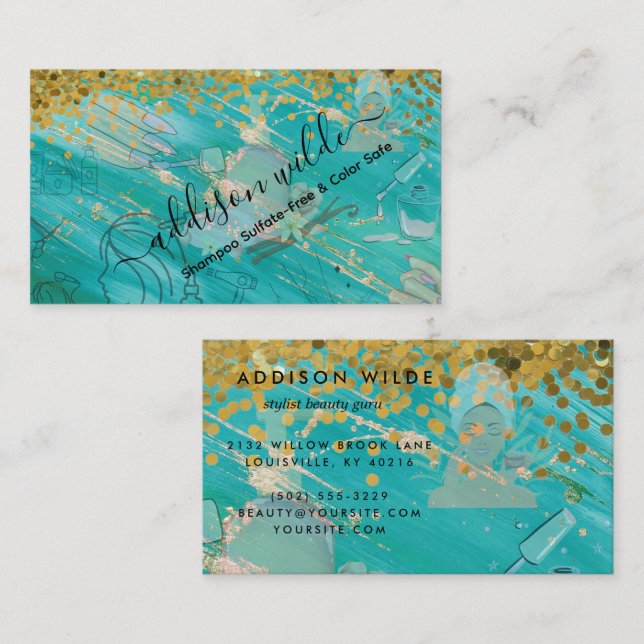 Holografisk signaturskript Modern Glam Glitter Visitkort (Fram/baksida)