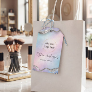 Holografisk Silver Glitter Geode Skönhetspresentko Presentetikett