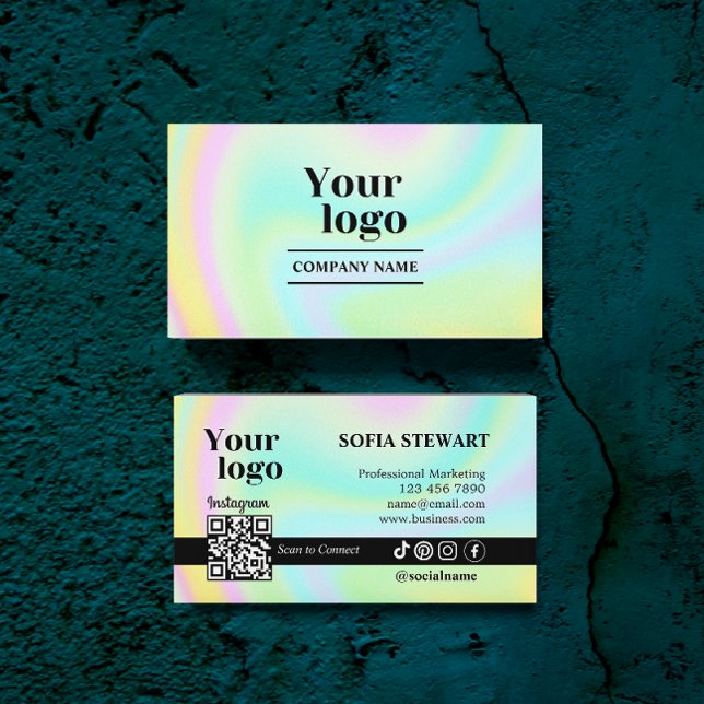 Holografisk sökning för att ansluta modernt, fetst visitkort (Instagram Qr Code Modern Bold Holographic Follow Business Card)