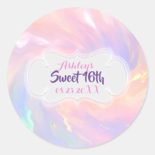 Holografisk Sweet 16  Namn Rosa Datum Quinceañera Runt Klistermärke