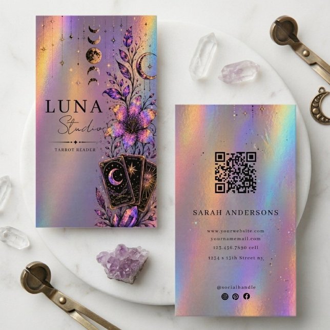 Holografisk Tarotläsare Lyx Iridescent Mystisk  Visitkort (Skapare uppladdad)