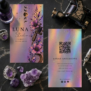 Holografisk tatueringskonstnär Lyx Iridescent QR Visitkort