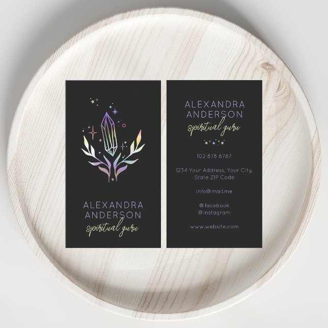 Holografiska Andliga Kristaller Mystisk Svart Visitkort (Holographic Spiritual Crystals Mystic Black Business Card)