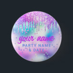 Holografiska drivrutiner i Glitter vid Lila Party  Knapp<br><div class="desc">Anpassa enkelt den här söta Anpassningsbarna HoloGraph Glitter Drips Pastel Unicorn party Namn bricka med namn, yrke och affärsmässig logotyp. En färglös söt företagsdesign i baby iridescent regnbåge pastel färg fullt-anpassade, elegant-manuskalligrafi typsnitt och professionell och tydligt utseende. Knappen holografiskt namn bricka är tillgänglig i liten, mellanstor, stor OCH HUGE storlek....</div>