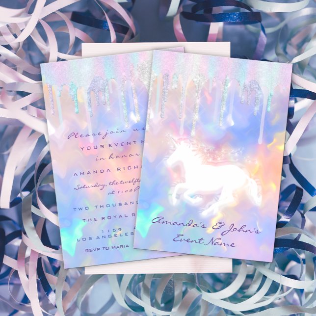 Holografiska drivrutiner Unicorn Party Baby Shower Inbjudningar (Skapare uppladdad)