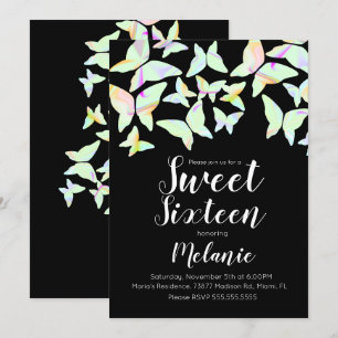 Holografiska Fjärilar Färgrik Sweet Sixteen  Inbjudningar