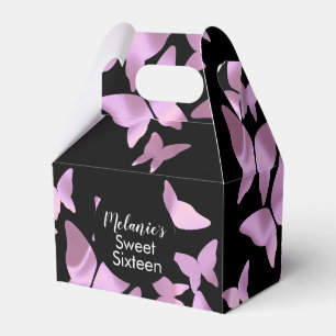 Holografiska fjärilar Rosa Sweet Sixteen-fest Presentaskar