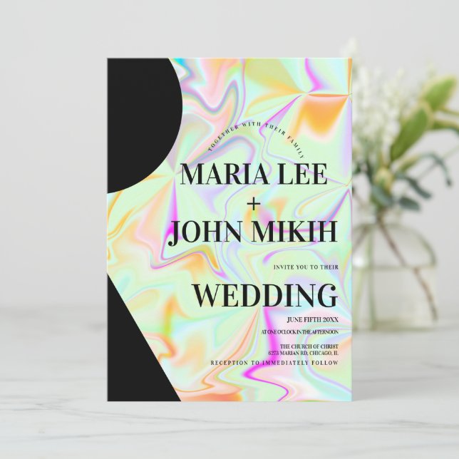 Holografiska Former Falskt Rosa Glitter Inbjudan (Stående Fram)